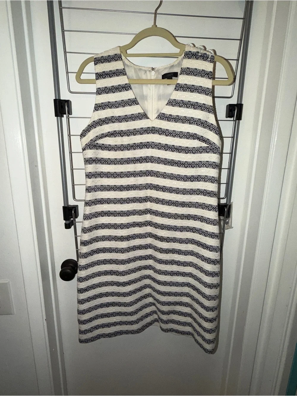 J Crew Striped Tweed Sheath Dress with Button Shoulder Detail